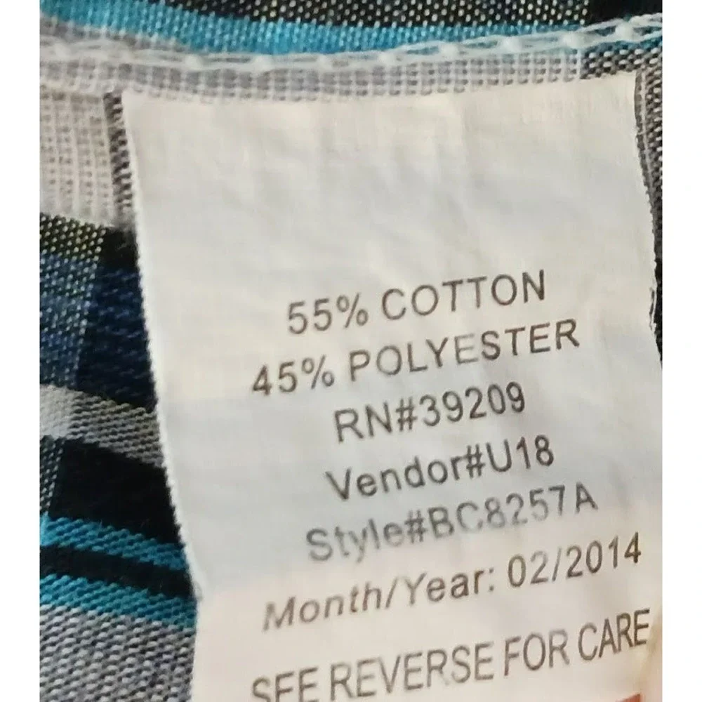 Burnside Cowboy Button Down Front Pockets Size Large White Blue Gray Cotton Poly